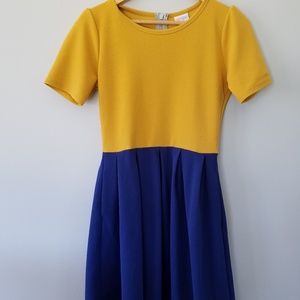 LuLaRoe mustard and blue dress Size Medium
